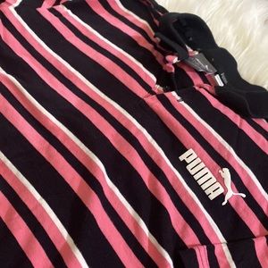 Pink black white striped Puma Men Tshirt